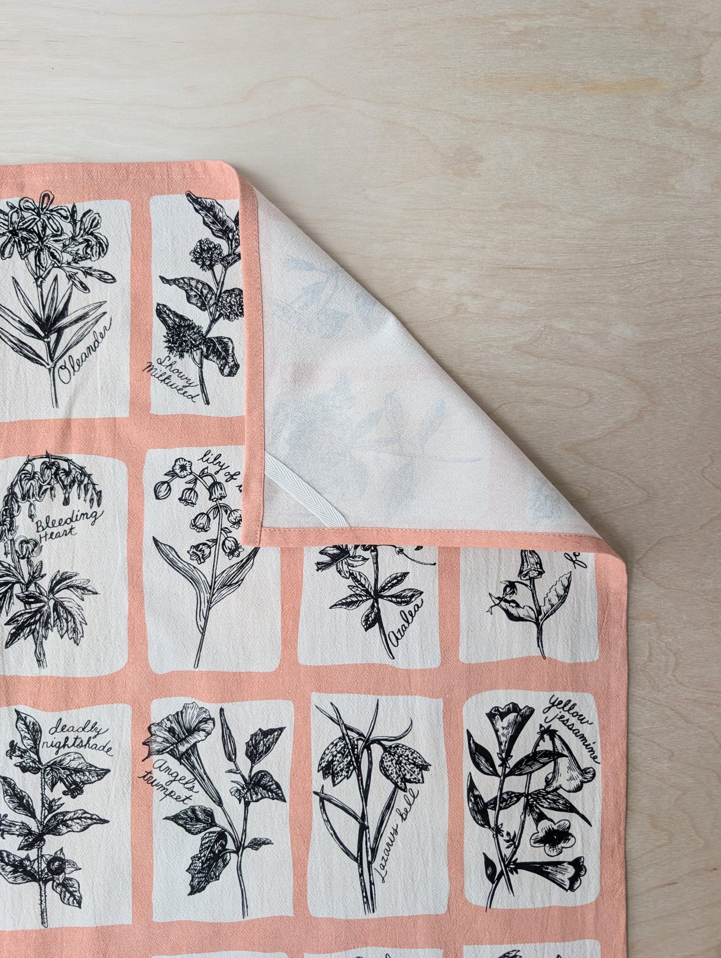 tea towel | fatal florals - poisonous flower pink cotton flour sack kitchen dish cloth