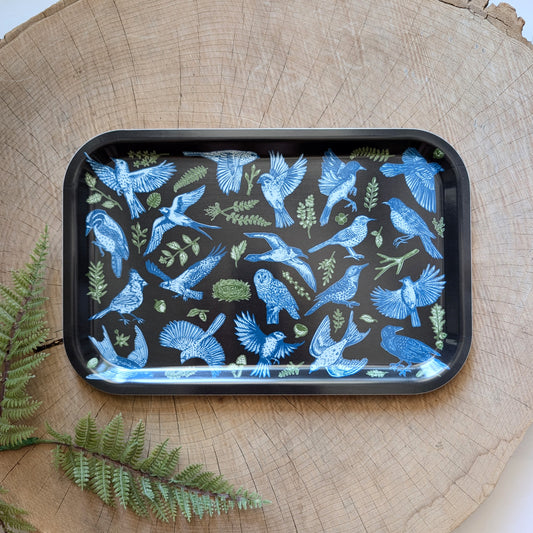 birch wood tray | night birds - black 13" x 8.5" dishwasher safe
