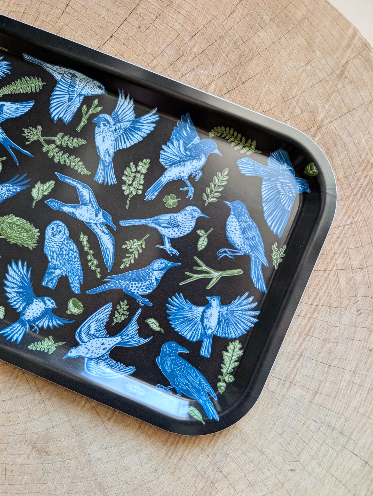 birch wood tray | night birds - black 13" x 8.5" dishwasher safe