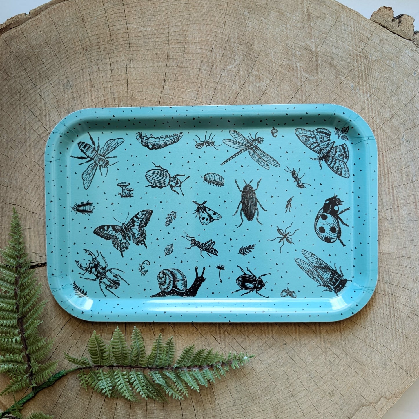 birch wood tray | insecta - aqua blue 13" x 8.5" dishwasher safe