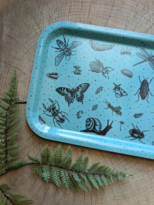 birch wood tray | insecta - aqua blue 13" x 8.5" dishwasher safe