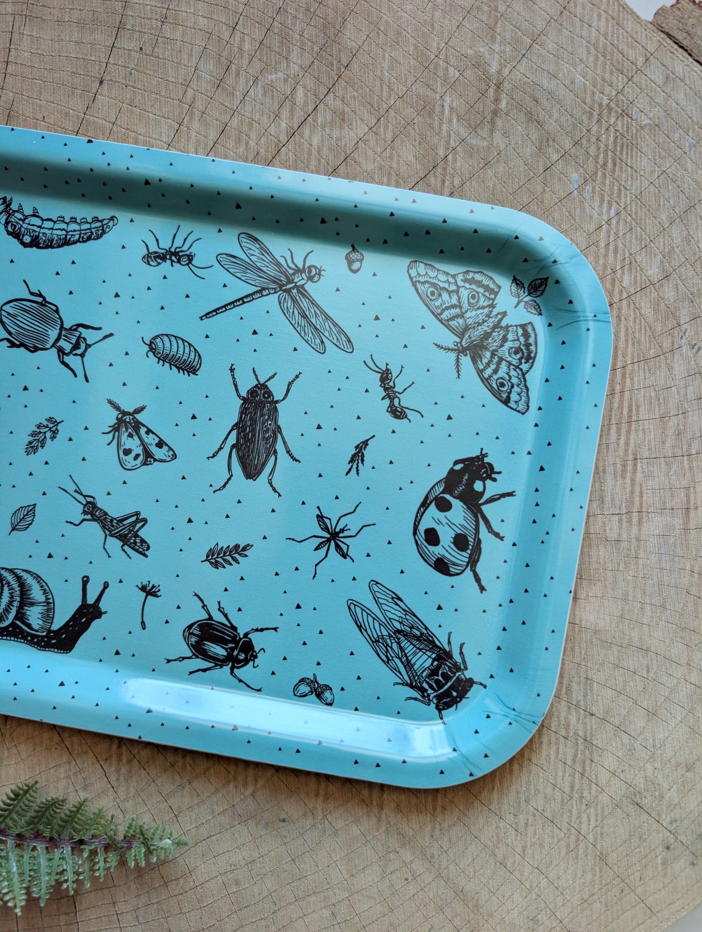 birch wood tray | insecta - aqua blue 13" x 8.5" dishwasher safe