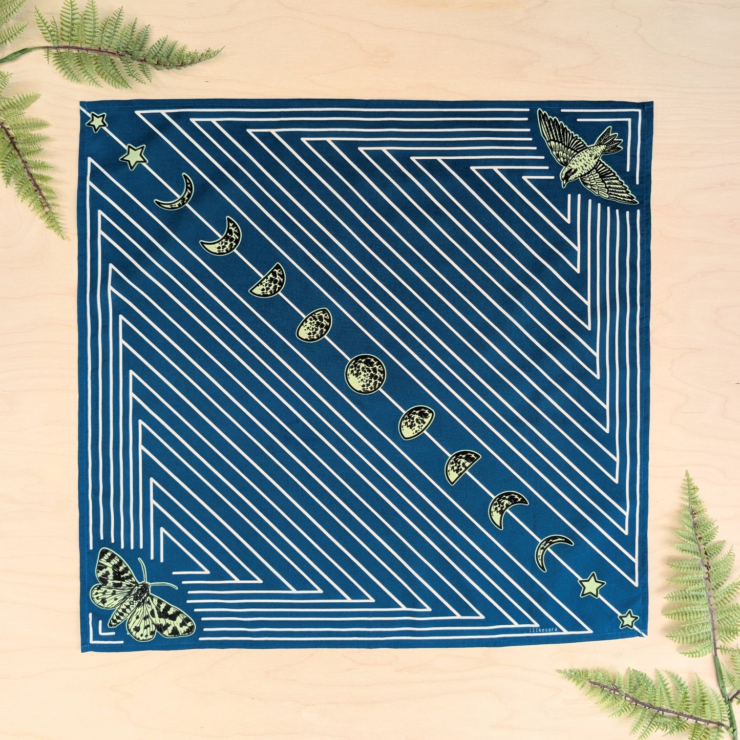 bandana | night hunt - dusk blue bird & moth celestial scarf