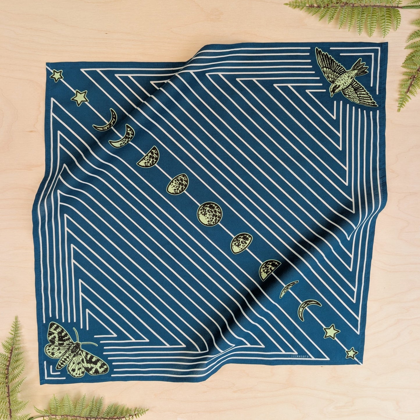 bandana | night hunt - dusk blue bird & moth celestial scarf