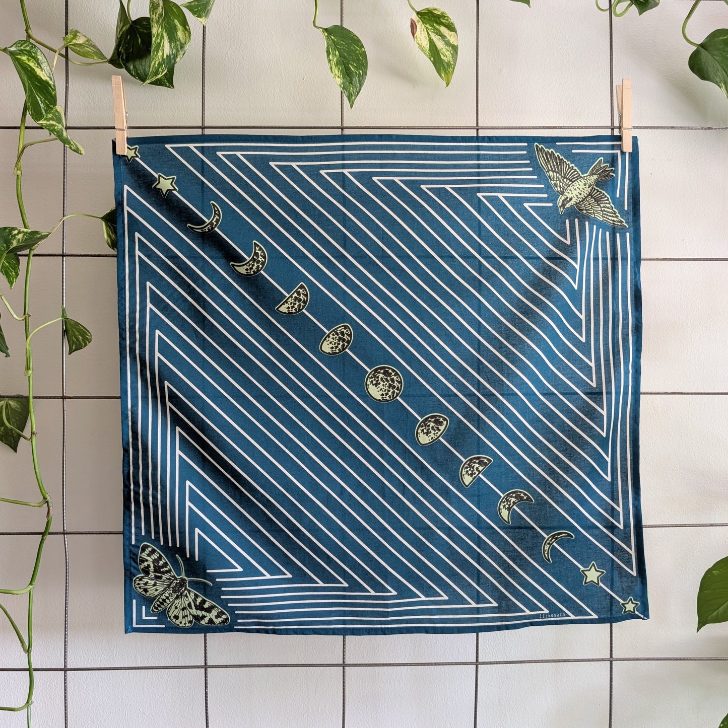 bandana | night hunt - dusk blue bird & moth celestial scarf