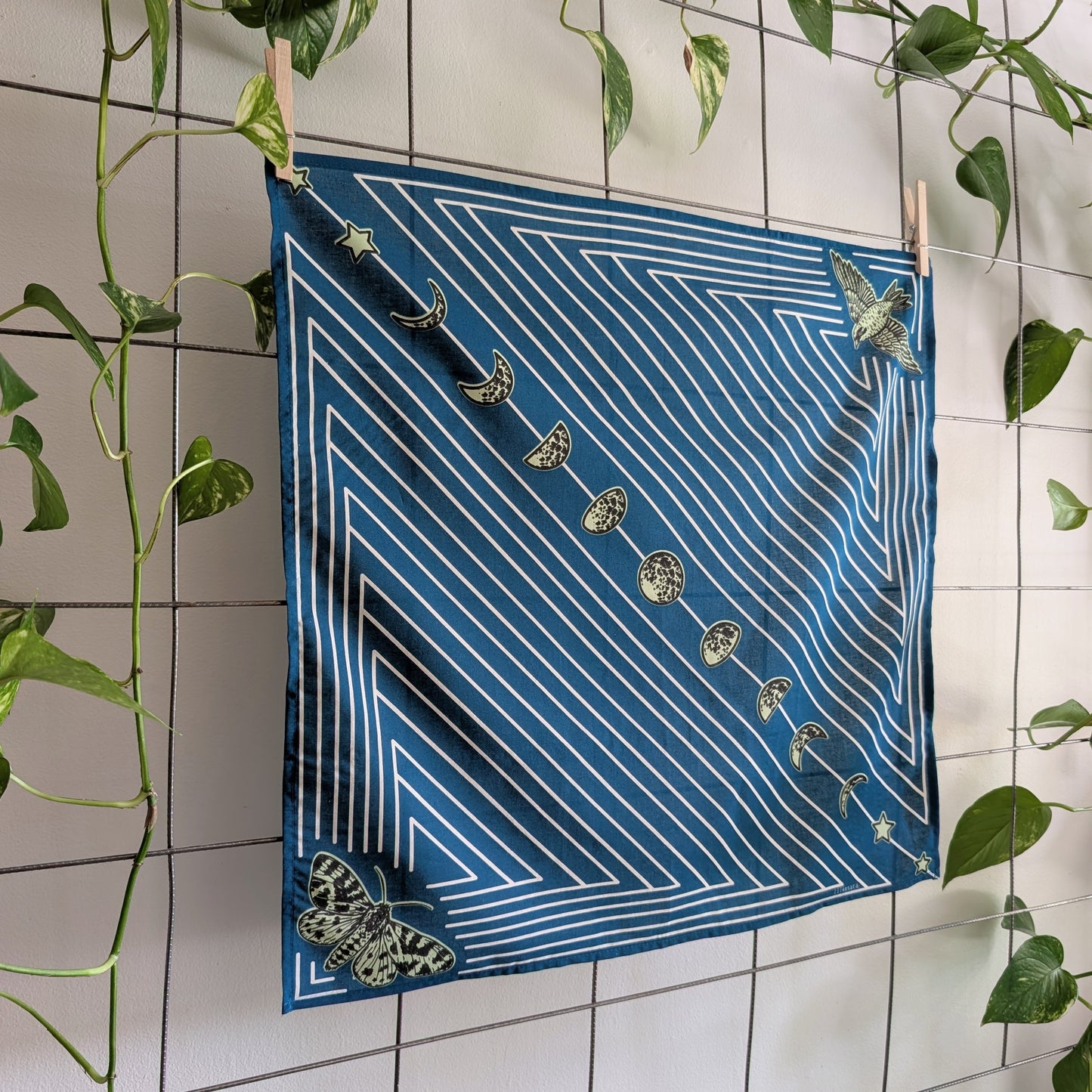 bandana | night hunt - dusk blue bird & moth celestial scarf