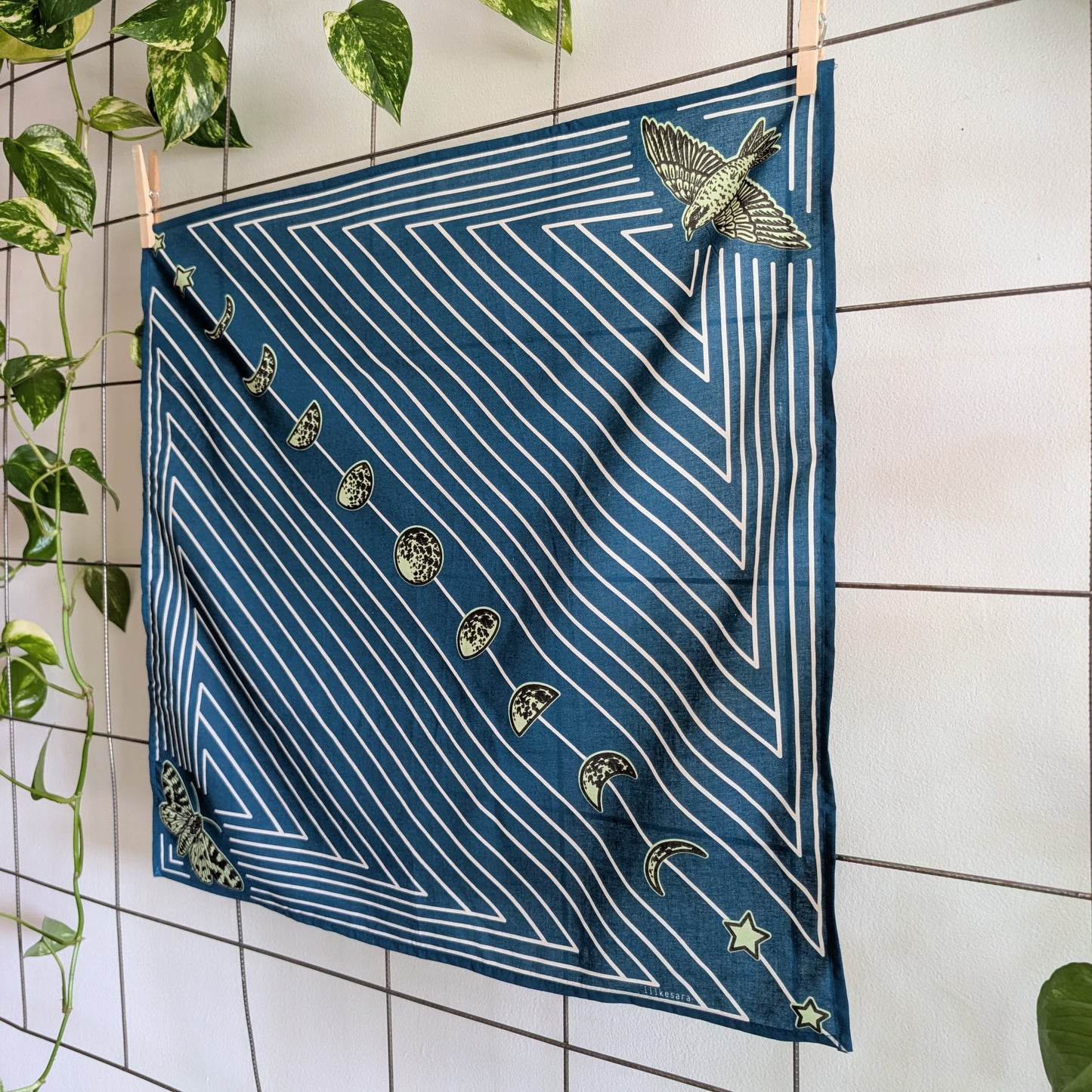 bandana | night hunt - dusk blue bird & moth celestial scarf