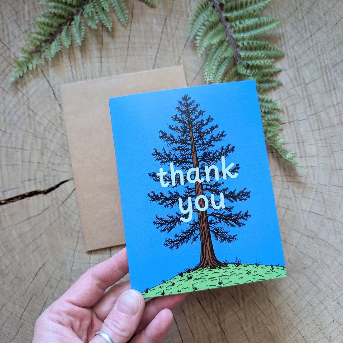 greeting card | thank you Eastern White Pine tree with kraft envelope
