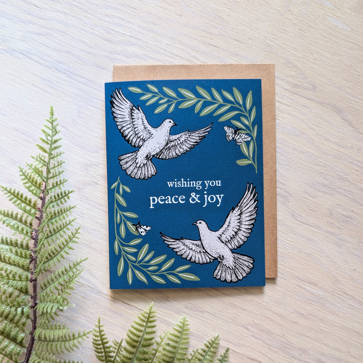 greeting card | peace & joy doves - Christmas holiday winter birds