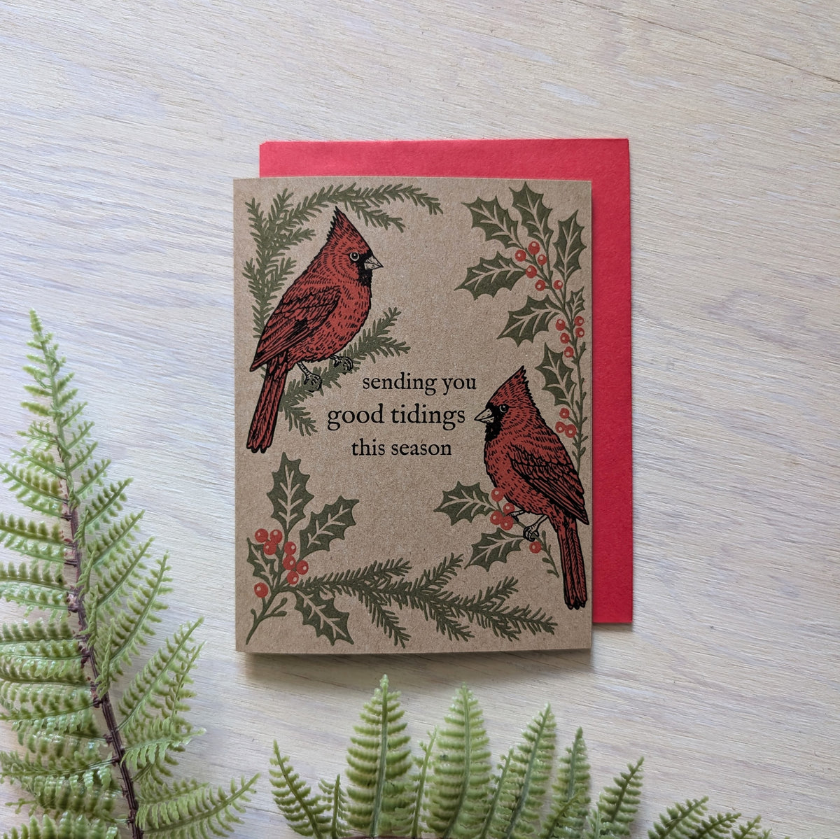 greeting card | good tidings cardinals - Christmas holiday winter birds