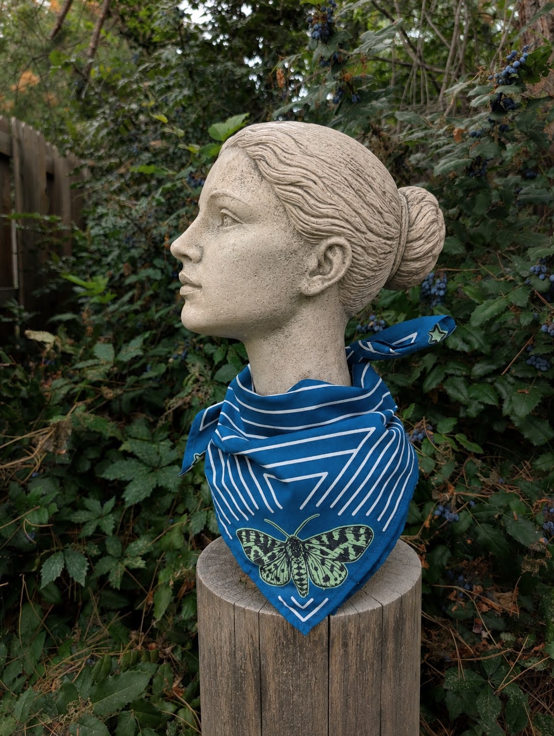 bandana | night hunt - dusk blue bird & moth celestial scarf