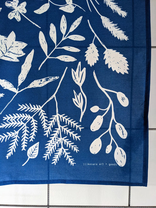 bandana | sunprint - indigo blue screenprinted plant scarf neckerchief