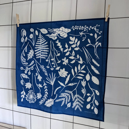 bandana | sunprint - indigo blue screenprinted plant scarf neckerchief