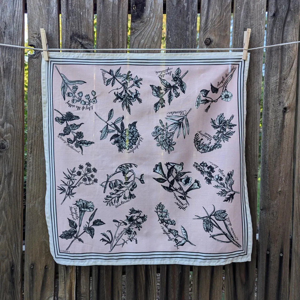 bandana | fatal florals - pink screenprinted poison flower scarf