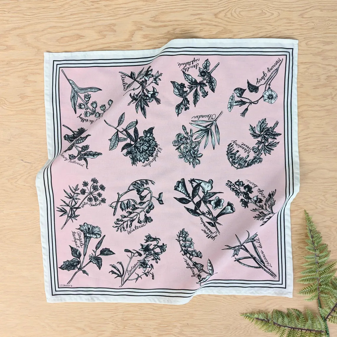 bandana | fatal florals - pink screenprinted poison flower scarf