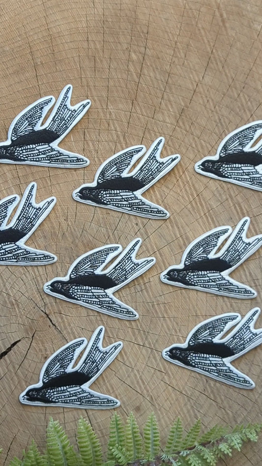 iron-on patch | flying bird - black & white 3.5" x 2.5"