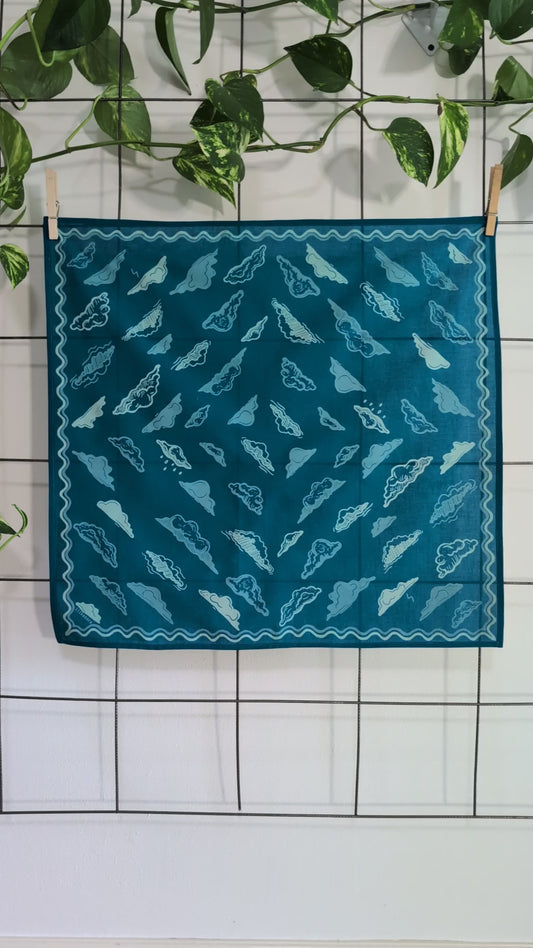 bandana | clouds - blockprint blue patterned scarf neckerchief