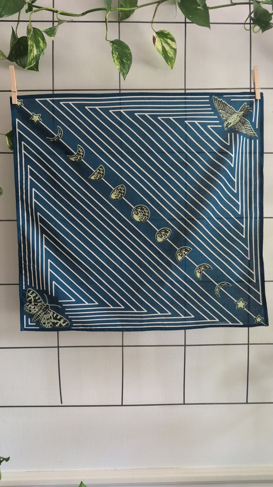 bandana | night hunt - dusk blue bird & moth celestial scarf