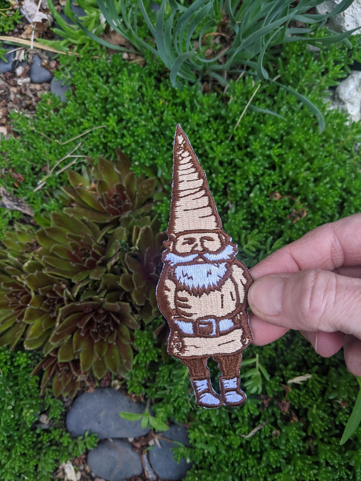 iron-on patch | gnome - brown & tan 4.5" x 1.6"