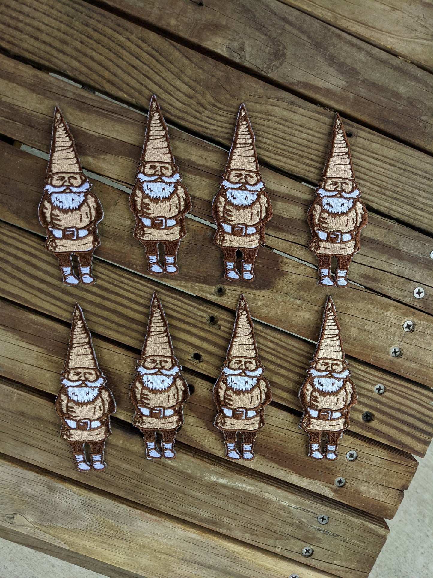 iron-on patch | gnome - brown & tan 4.5" x 1.6"