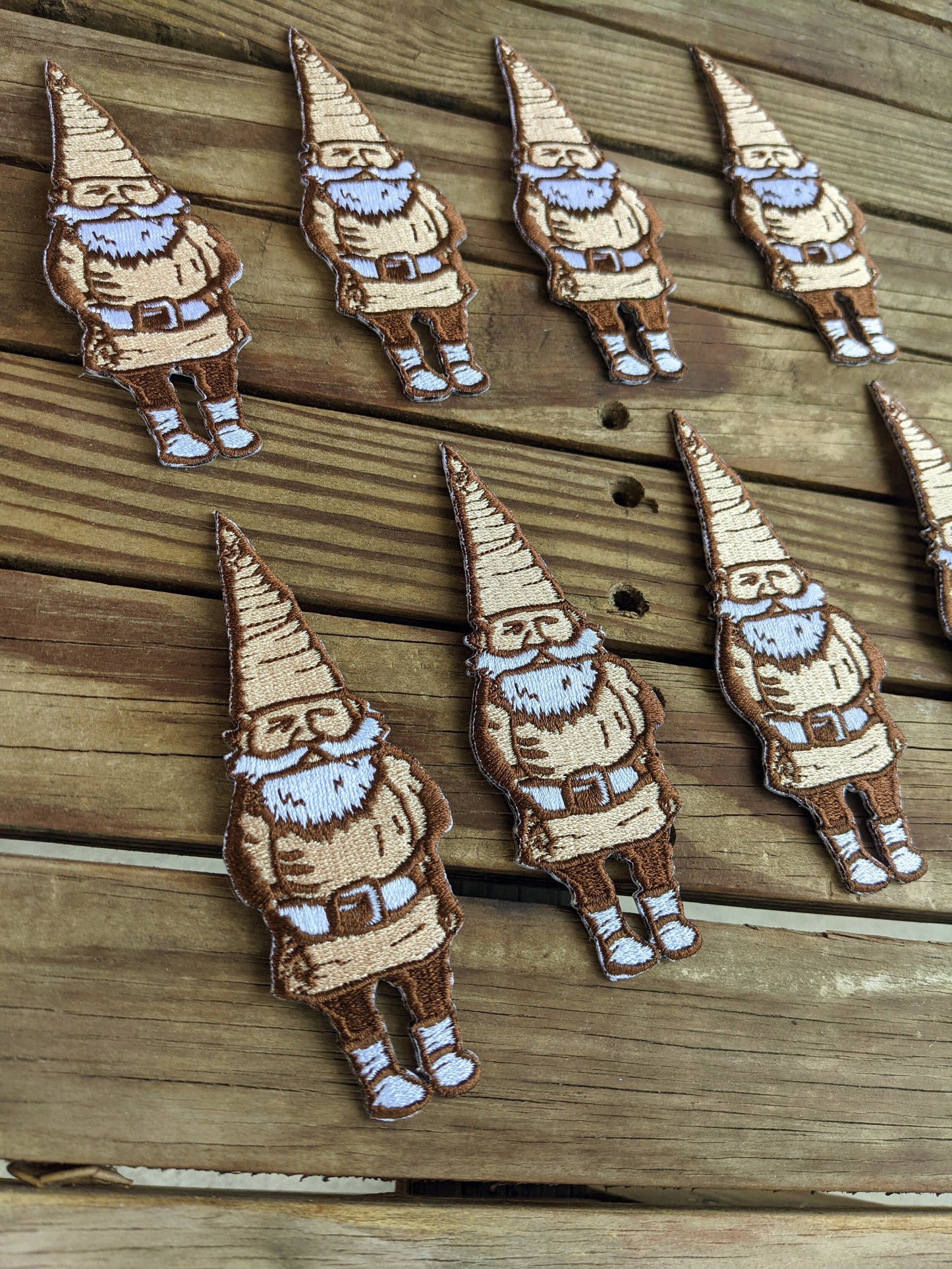 iron-on patch | gnome - brown & tan 4.5" x 1.6"