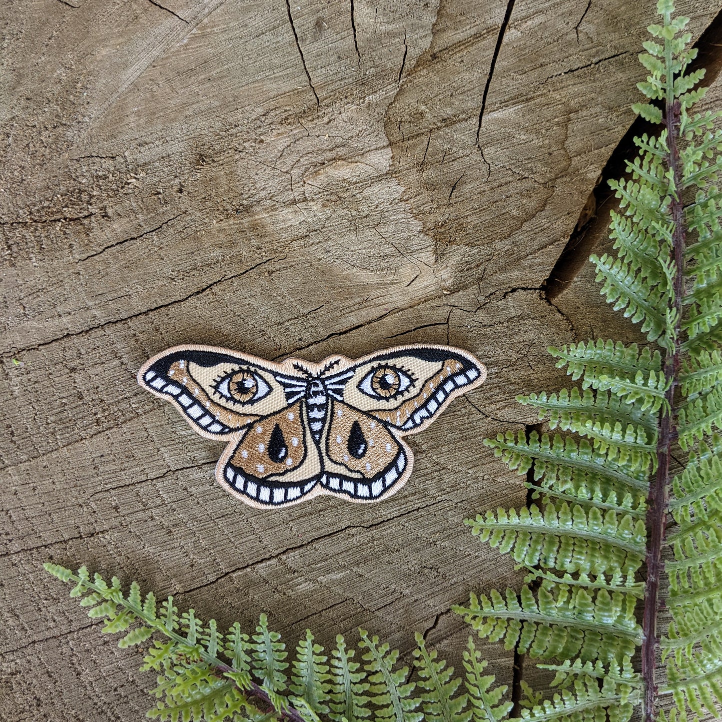 iron-on patch | moth - brown 3.4" x 1.6"