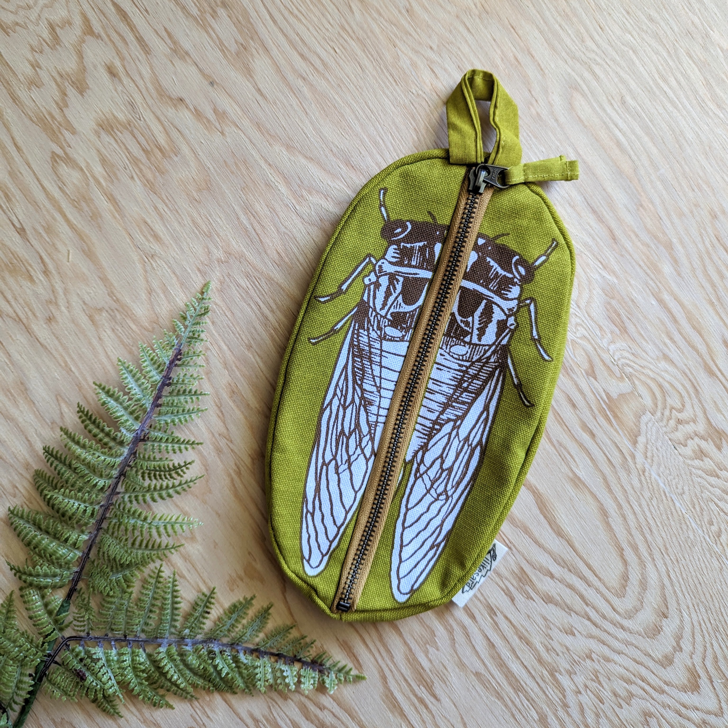 zippered pouch | cicada - yellow & brown bug/insect pencil, supply