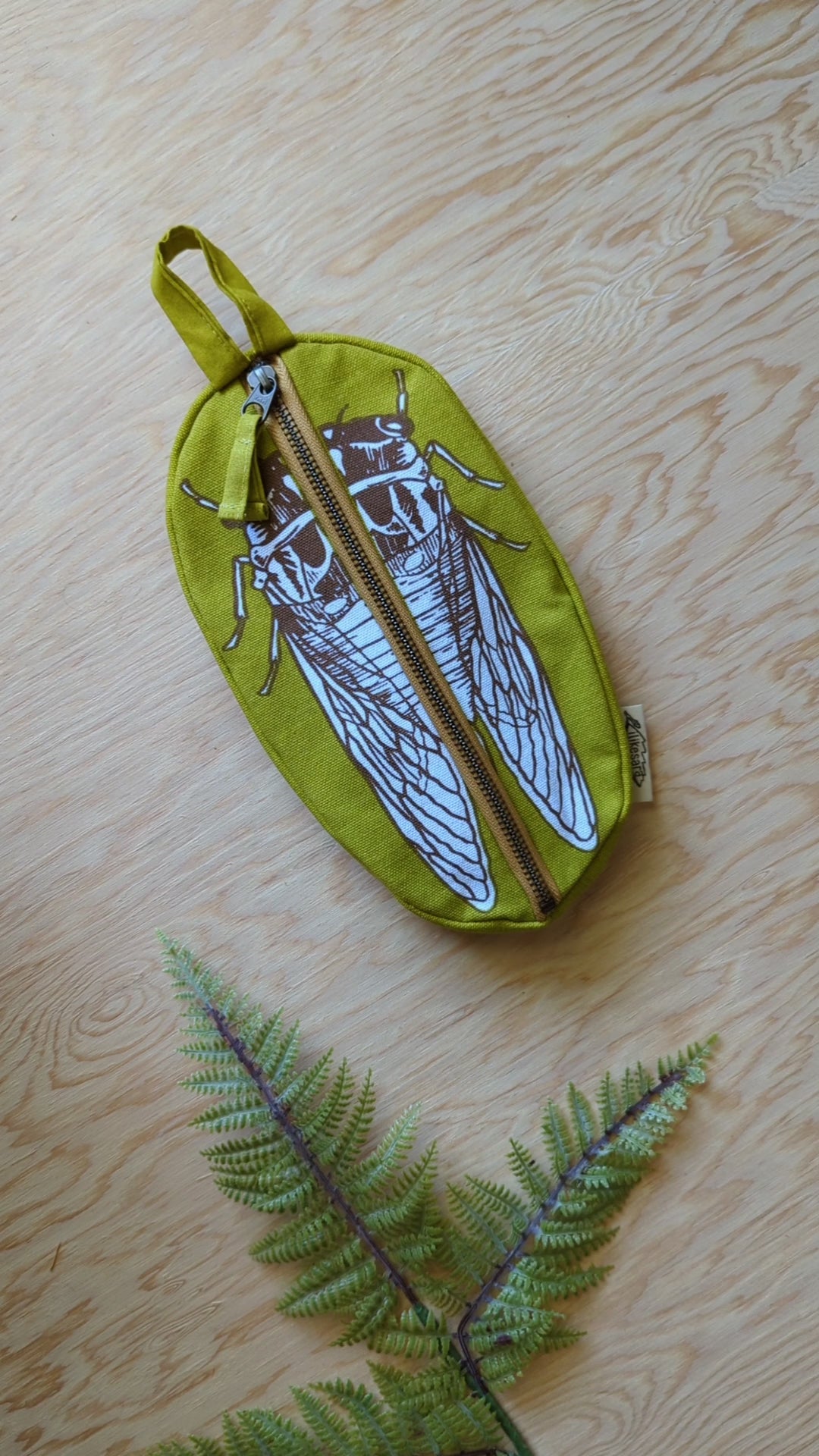 zippered pouch | cicada - yellow & brown bug/insect pencil, supply