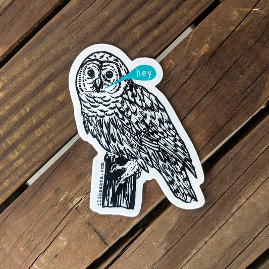 sticker | hey owl - waterproof uv-resistant vinyl bird decal